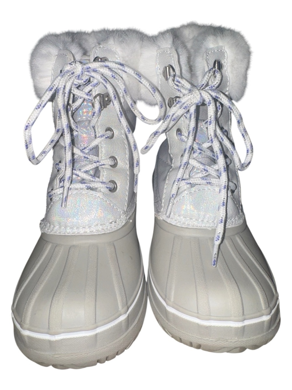 Kids London Fog White Faux-Fur Lined Winter Duck Boots